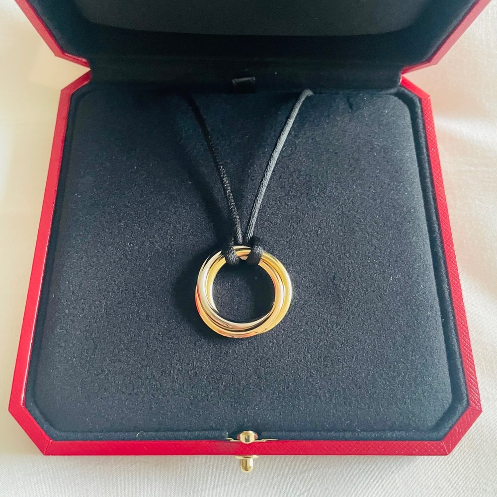 Authentic Cartier Trinity 18k Tricolor Gold Interlaced Pendant & Cord Necklace